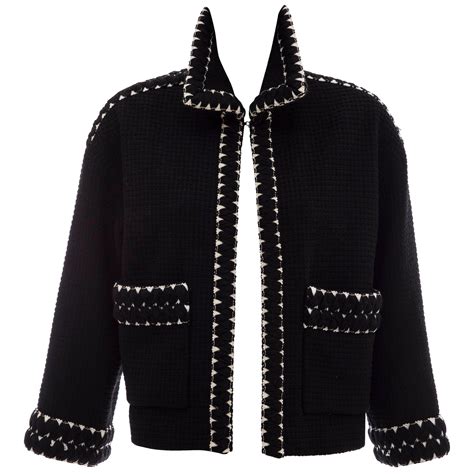 chanel black coat embroidered sleeves|Chanel cotton jackets.